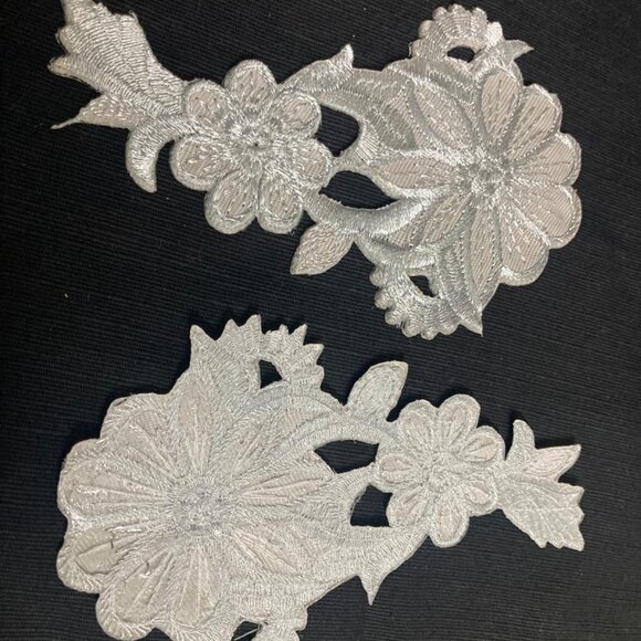 Kids Embroidery Patches Iron On Applique Floral Gray Silver Patches - Picture 6 of 7